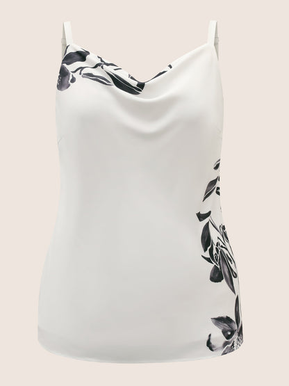Cowl Neck Lily Print Split Hem Cami Top