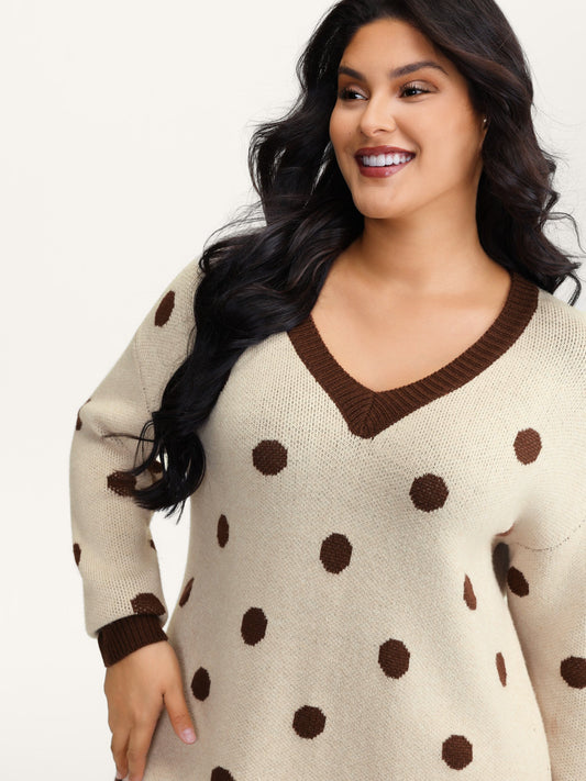 Polka Dots Print Color Contrast Pullover