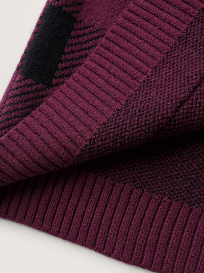Checkered Jacquard Buttons Pockets Knit Cardigan