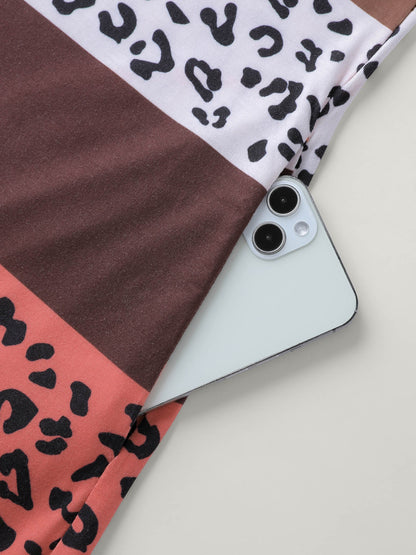 Color Contrast Leopard Print Relaxed Midi Dress