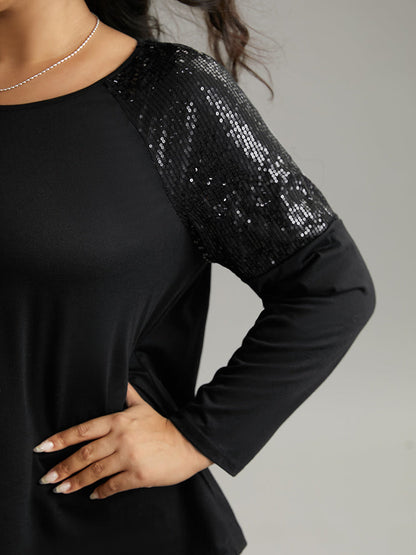Sequin Patchwork Raglan Sleeve T-shirt