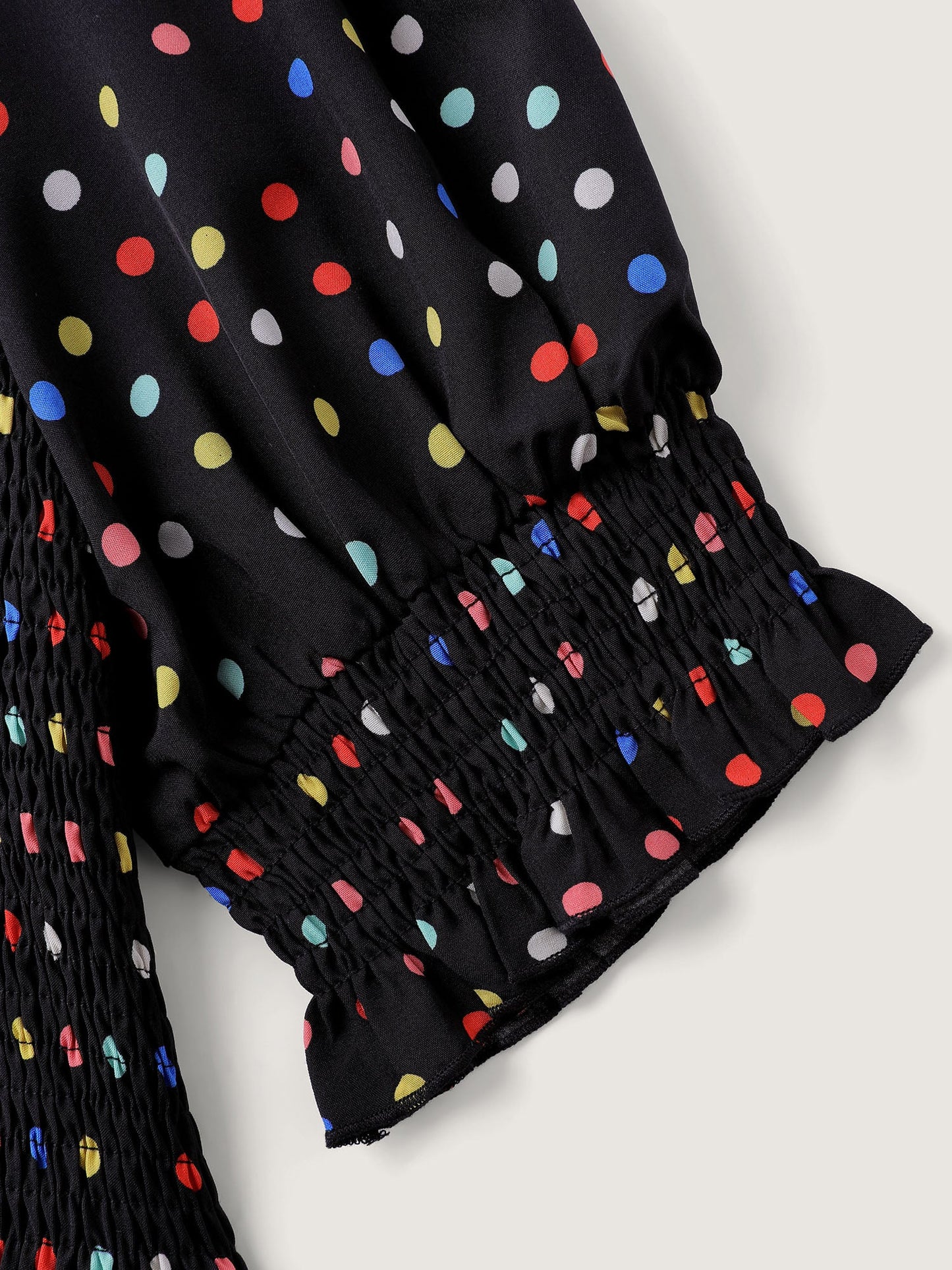 Colorful Polka Dots Shirred Bodice Midi Dress