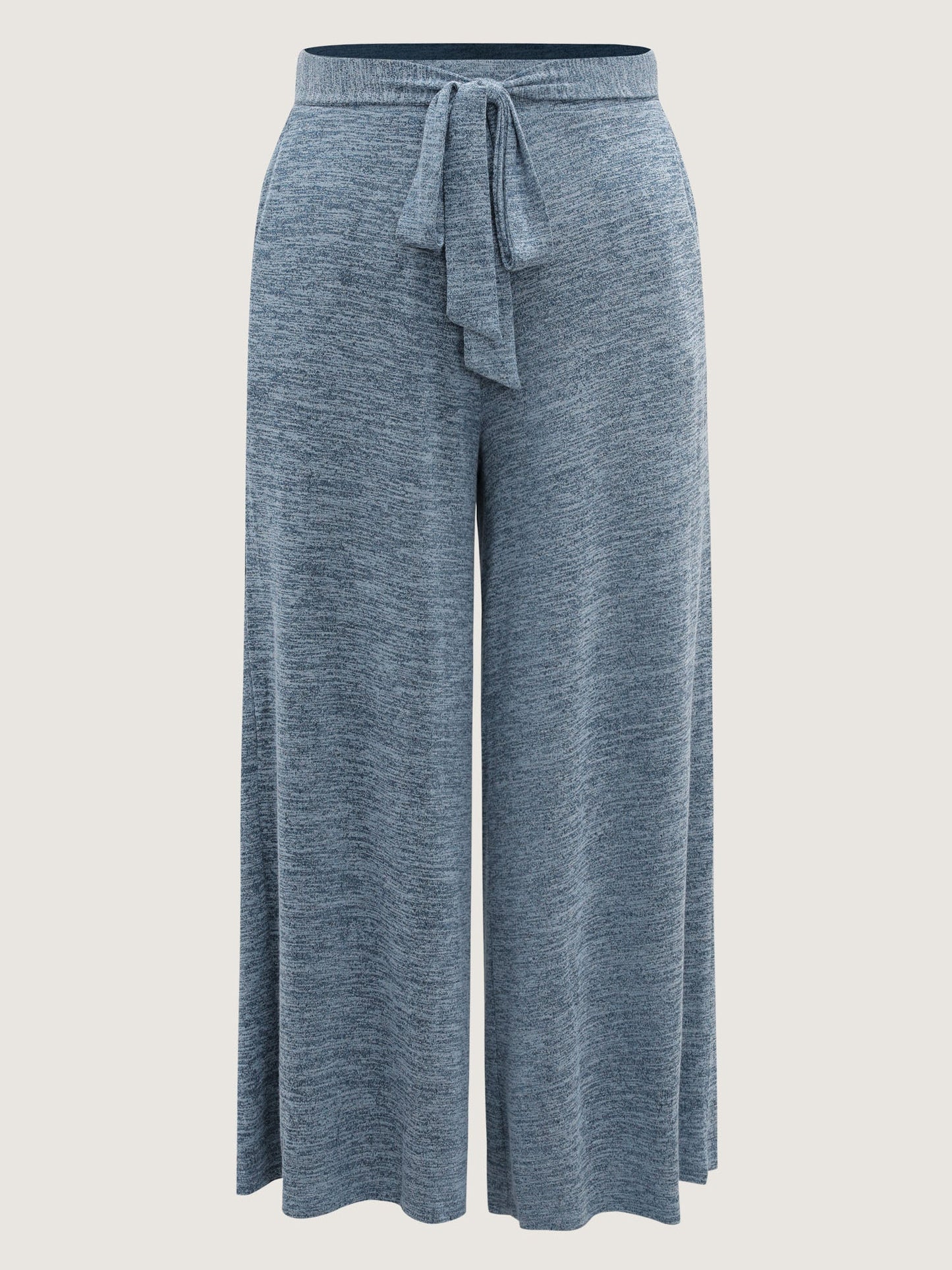 Stretchy Mixed-Color Belted Wide-Leg Pants