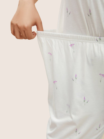 Floral Pleated Button Detail Loungewear Set