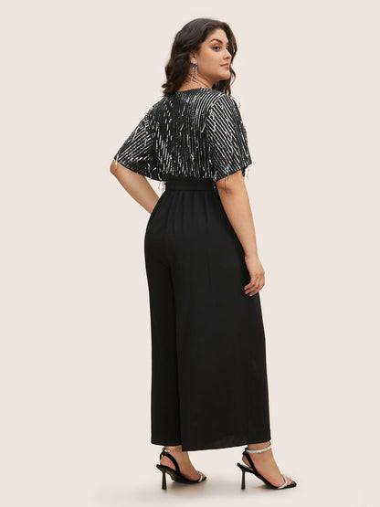 V Neck Sequins Tassel Detail Wrap Jumpsuit