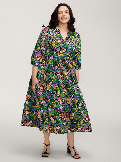 Floral Print Pockets Flowy Maxi Dress