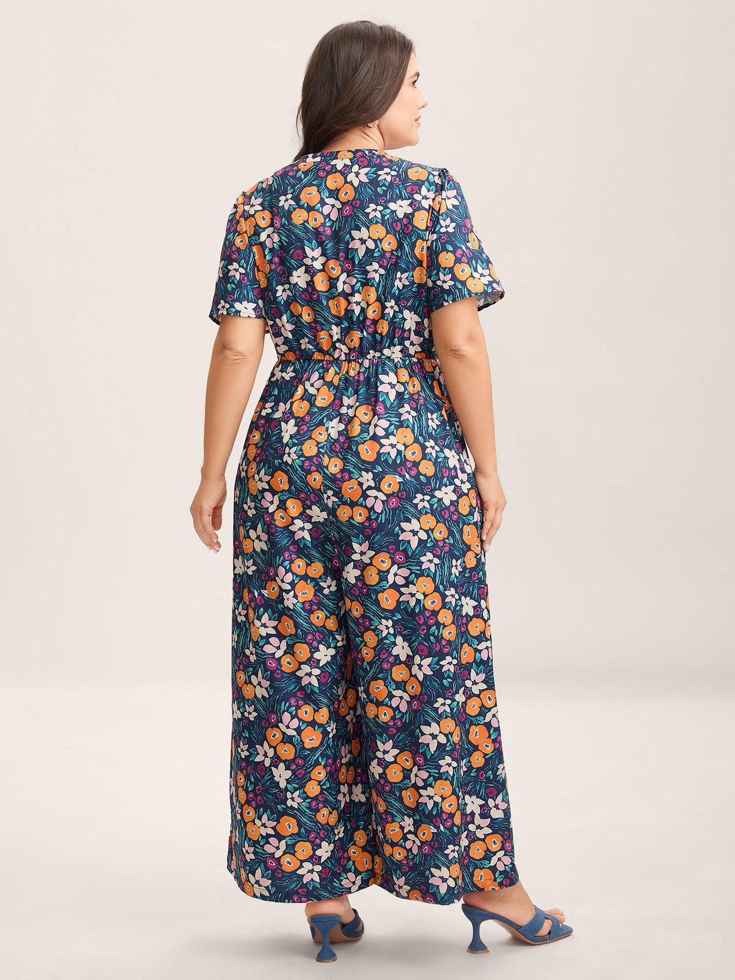 Abstract Floral Print Button Jumpsuit