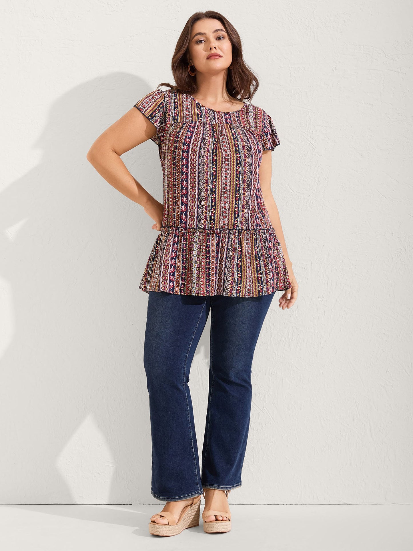 Boho Stripes Tiered Ruffle Blouse