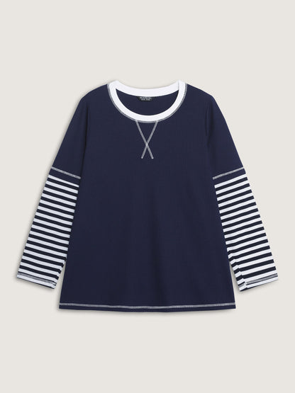 Waffle Layered Color Contrast T-Shirt