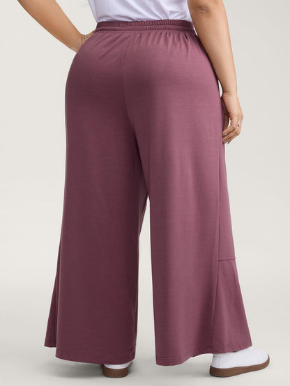 Applique Embroidery Drawstring Wide-Leg Pants