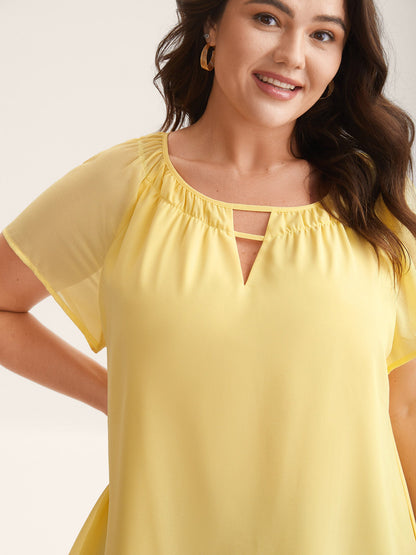 Sheer Lined Neck Cut-Out Blouse