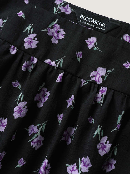 Floral Fiesta Pleated Square Neck Blouse