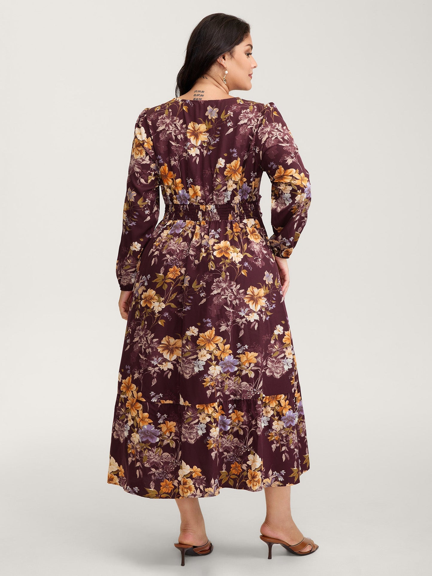 Floral Lace Print Pockets Maxi Dress