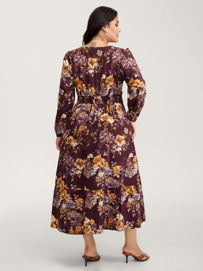 Floral Lace Print Pockets Maxi Dress