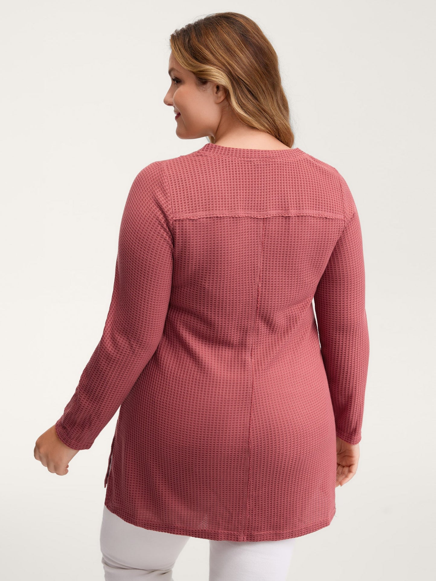 Waffle Grid Side Slit Flared T-Shirt