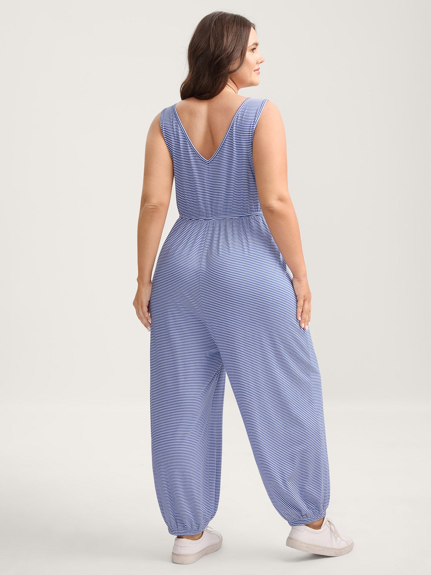 Stripe Print Stretchy Hem Cami Jumpsuit