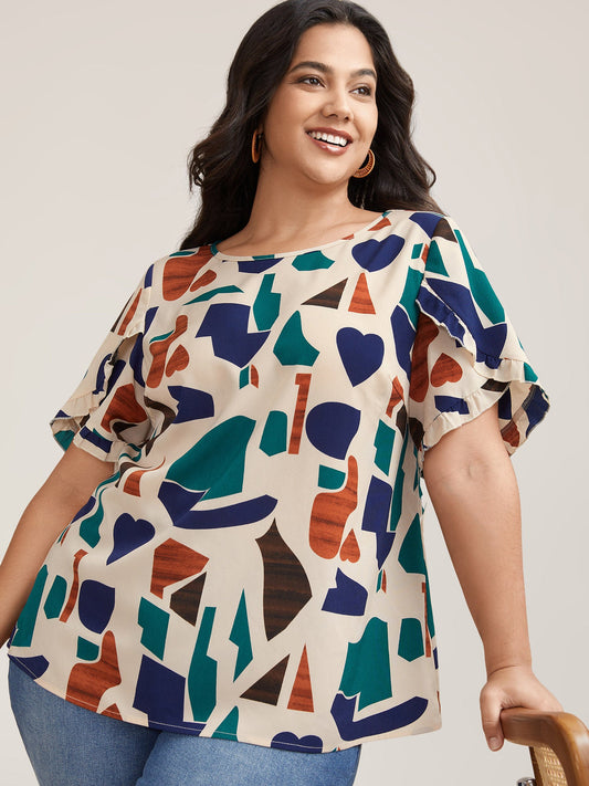 Abstract Print Round Neck Half Sleeve Shirt