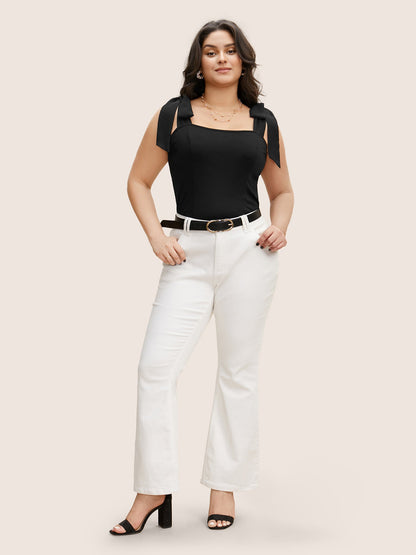 Plain Square Neck Tie Knot Tank Top