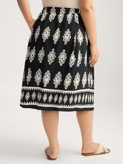 Boho Print A-Line Midi Skirt