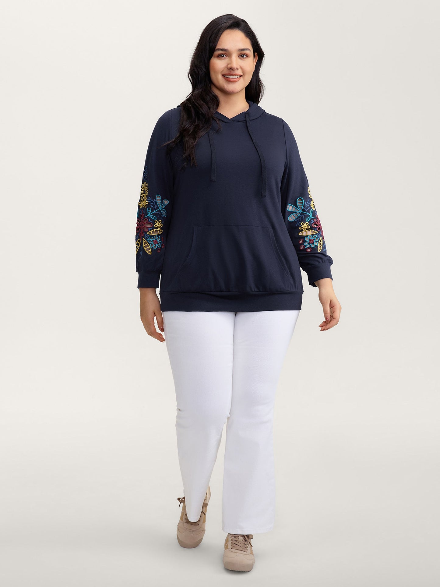 Supersoft Embroidered Sleeve Solid Hoodie