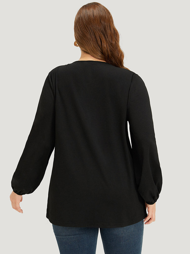 Contrast Webbing V Neck Elastic cuffs T-shirt