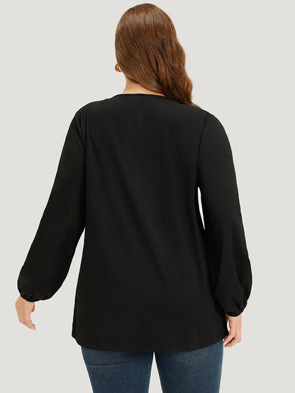 Contrast Webbing V Neck Elastic cuffs T-shirt