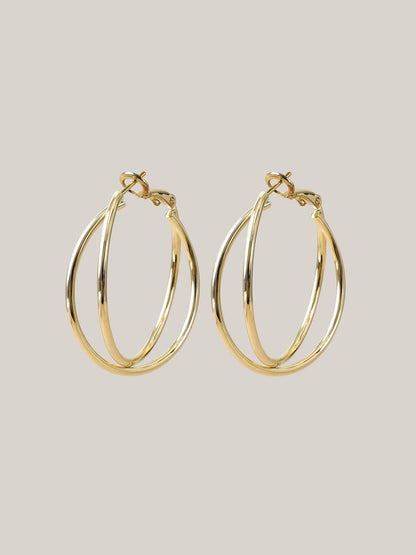 Double Ring Gold-Tone Earrings