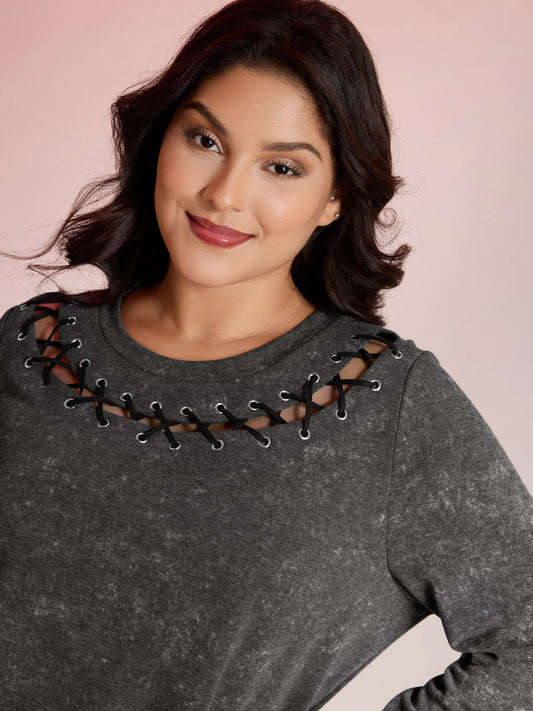 Halloween Cut-Out Neck Snowflake Effect Sweatshirt