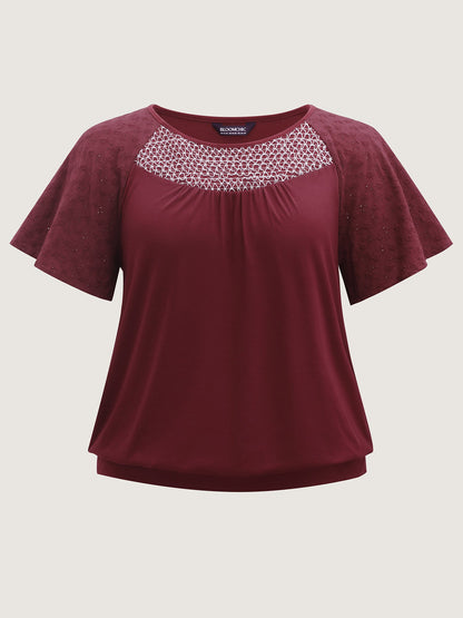Textured Flared Sleeve Pleated Top