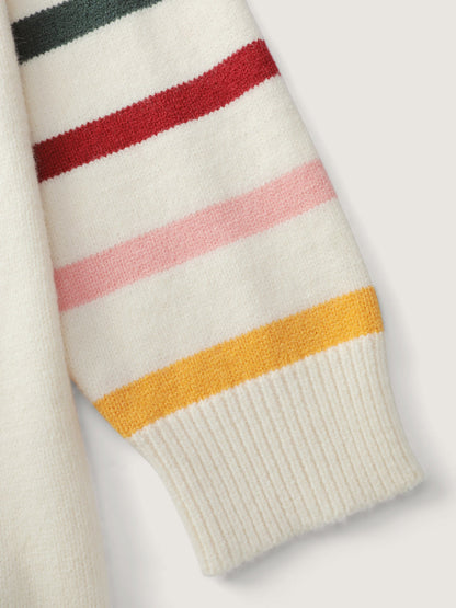 Rainbow Stripe Sleeve Contrast Pullover