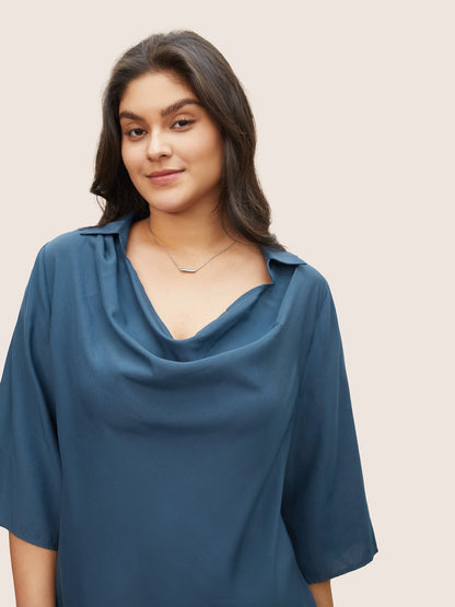 Cowl Neck Plain Bell Sleeve Blouse