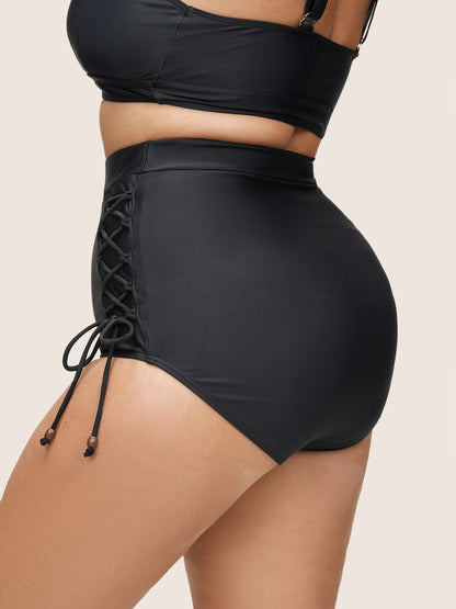 Plain Lace Up Side High Rise Swim Bottom