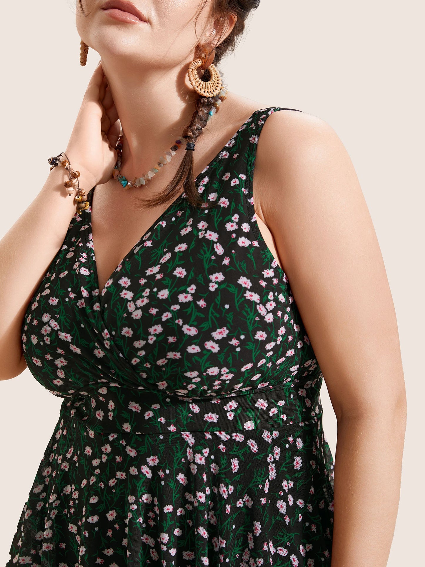 Ditsy Floral See Through Gathered Swim Dress