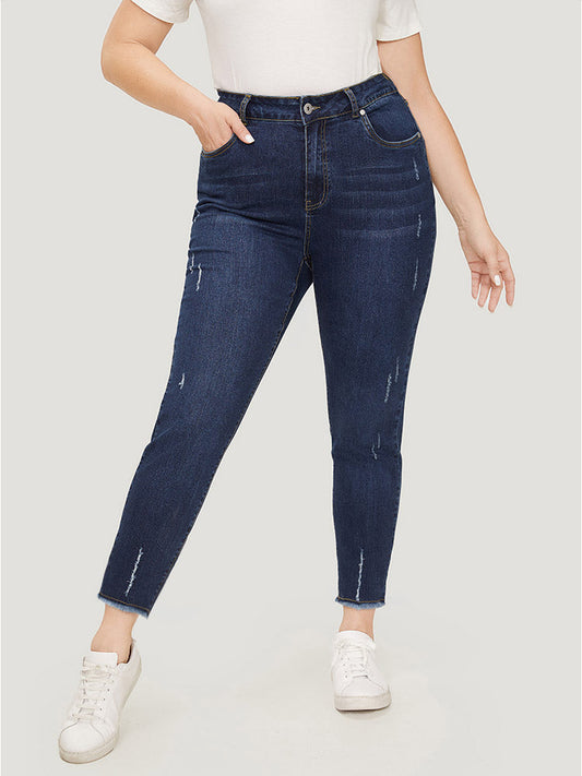 Straight Leg Very Stretchy Raw Hem Jeans