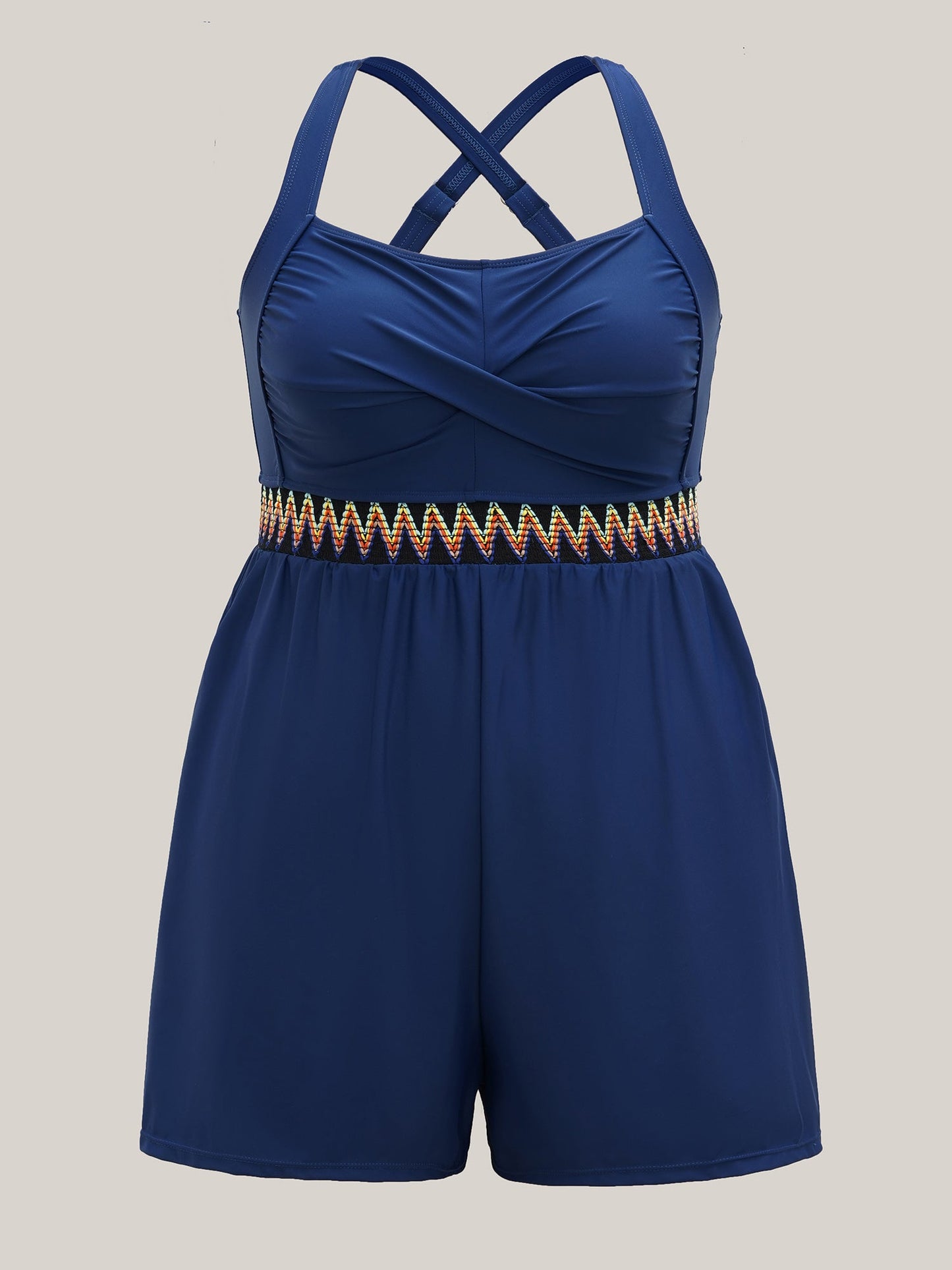 Twist-Front Contrast Webbed One-Piece Swimsuit