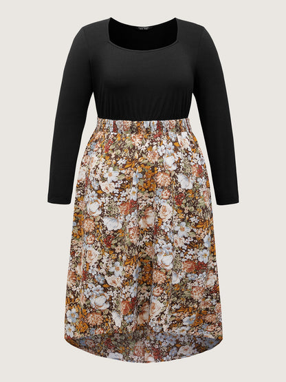Floral Print High-Low Hem Midi Dress