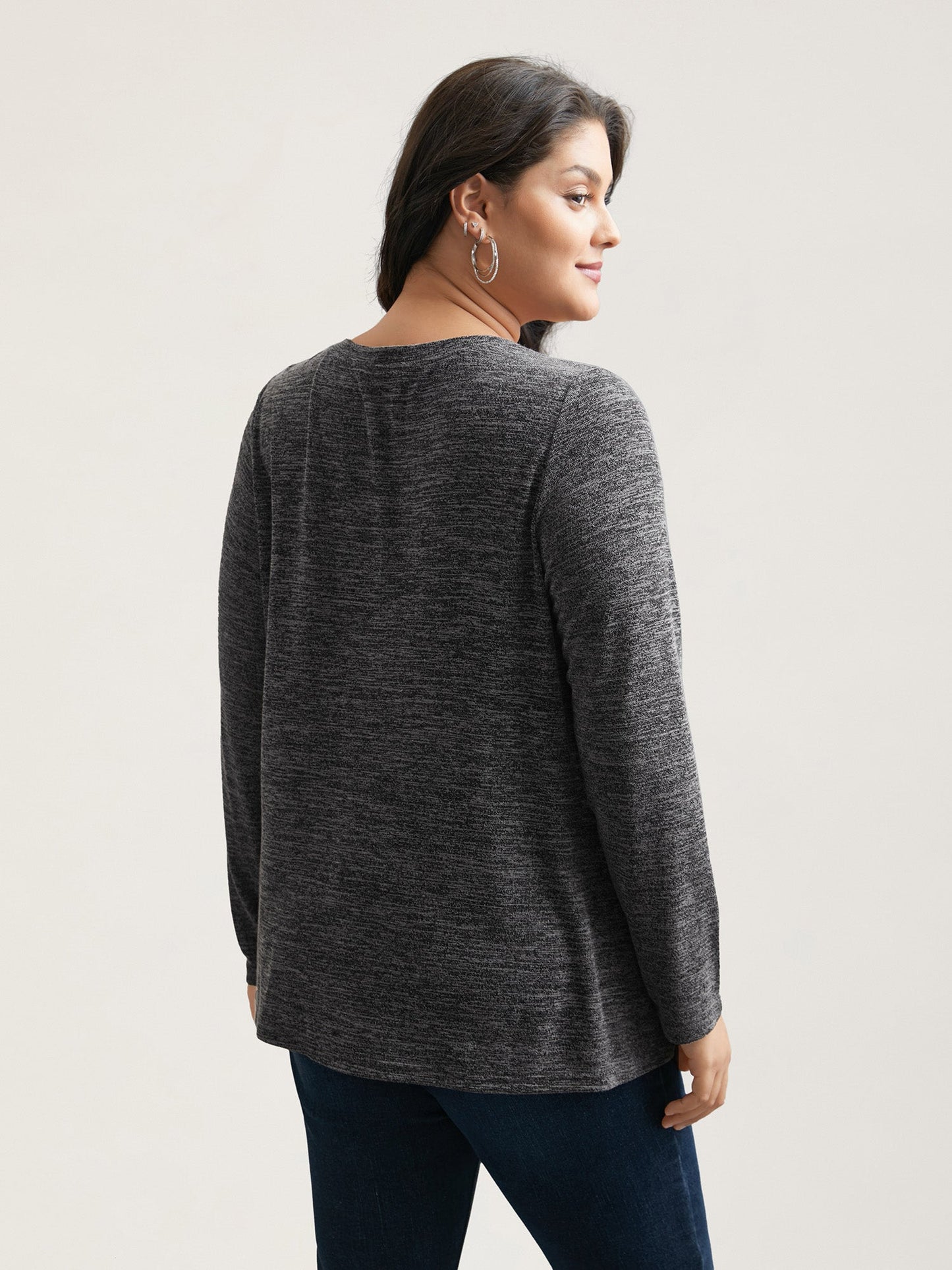 Heather Textured Button-Front Fitted T-Shirt