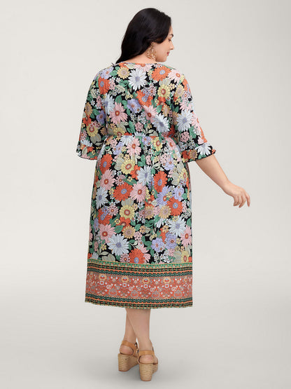 Rayon Floral Print V-Neck Maxi Dress