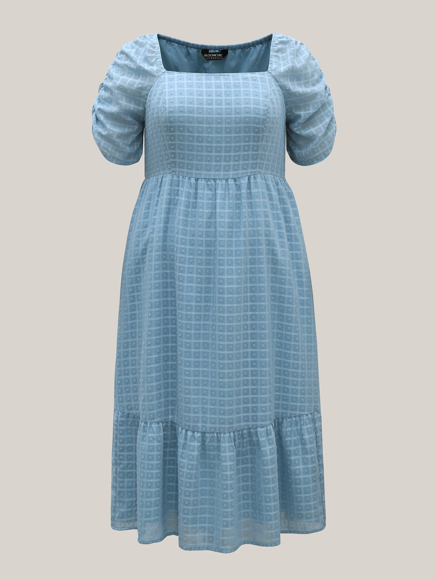 Textured Ruched Sleeve Tiered Midi Dress