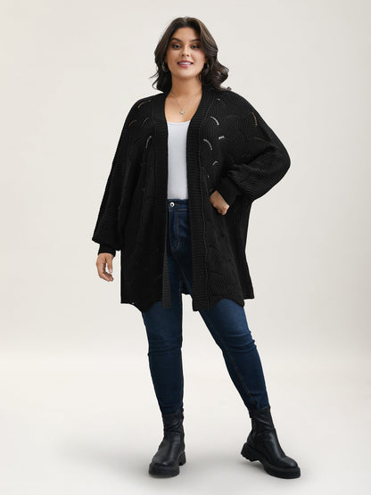 Textured Cut-Out Open-Front Cardigan
