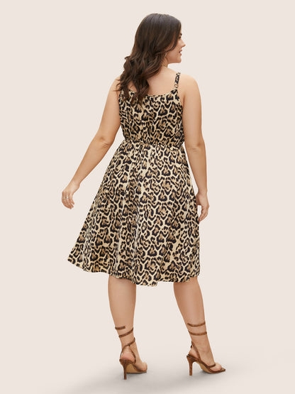 Overlap Collar Leopard Print Cami Dress