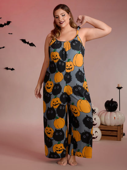 Pumpkin Everywhere Print Wide-Leg Jumpsuit