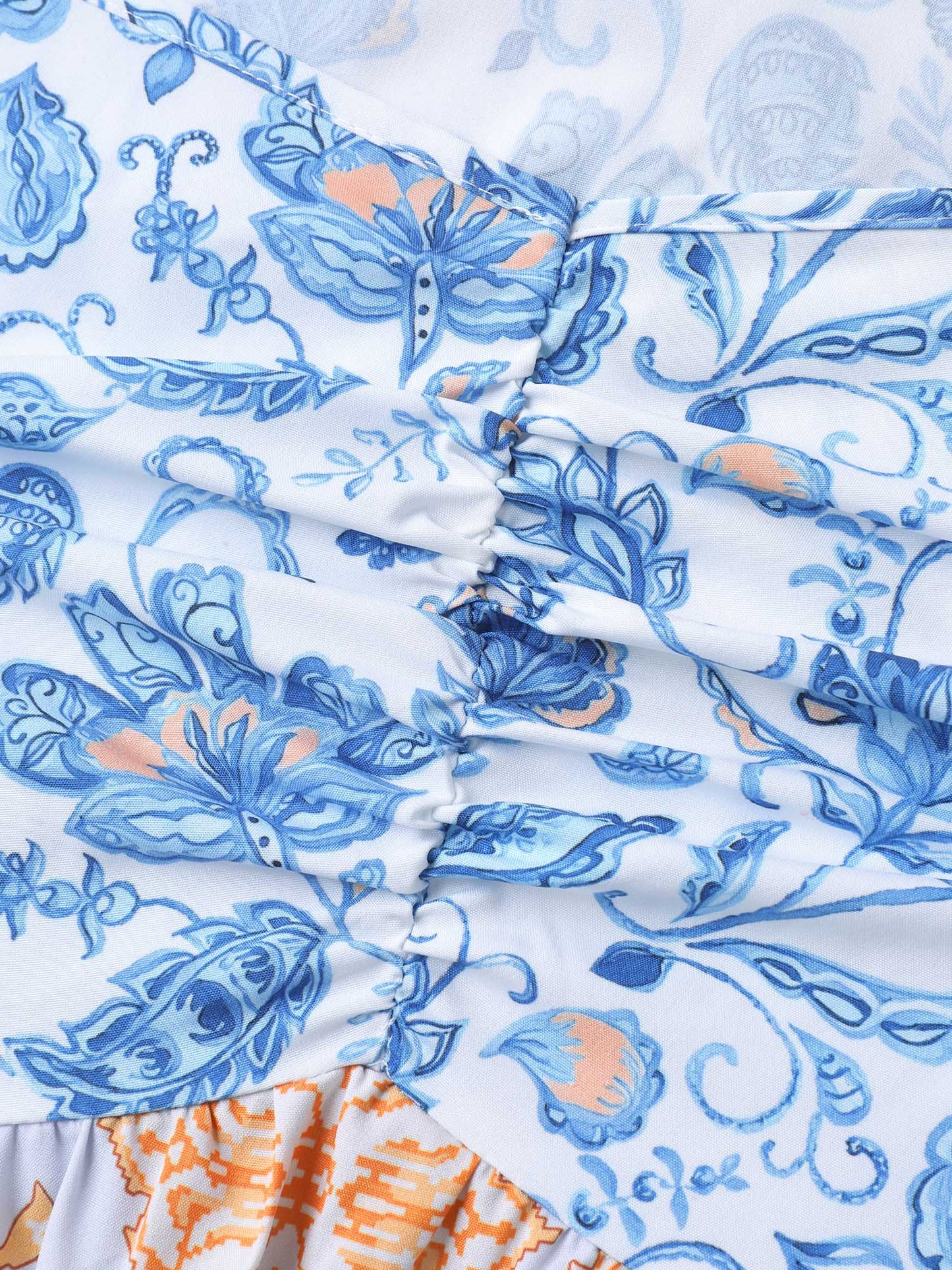 Contrast Print Ruched Tiered Midi Dress