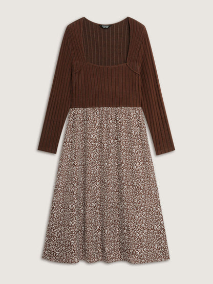 Stretchy Waist Retro Contrast Midi Dress
