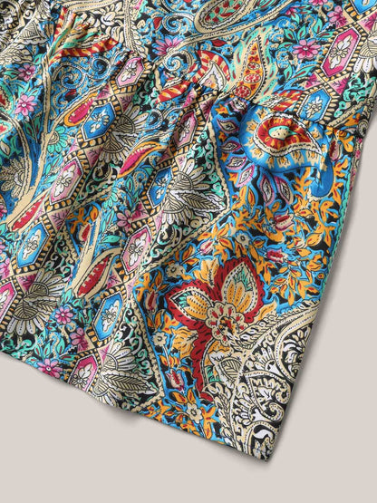 Paisley Print Shirred Waist Midi Skirt
