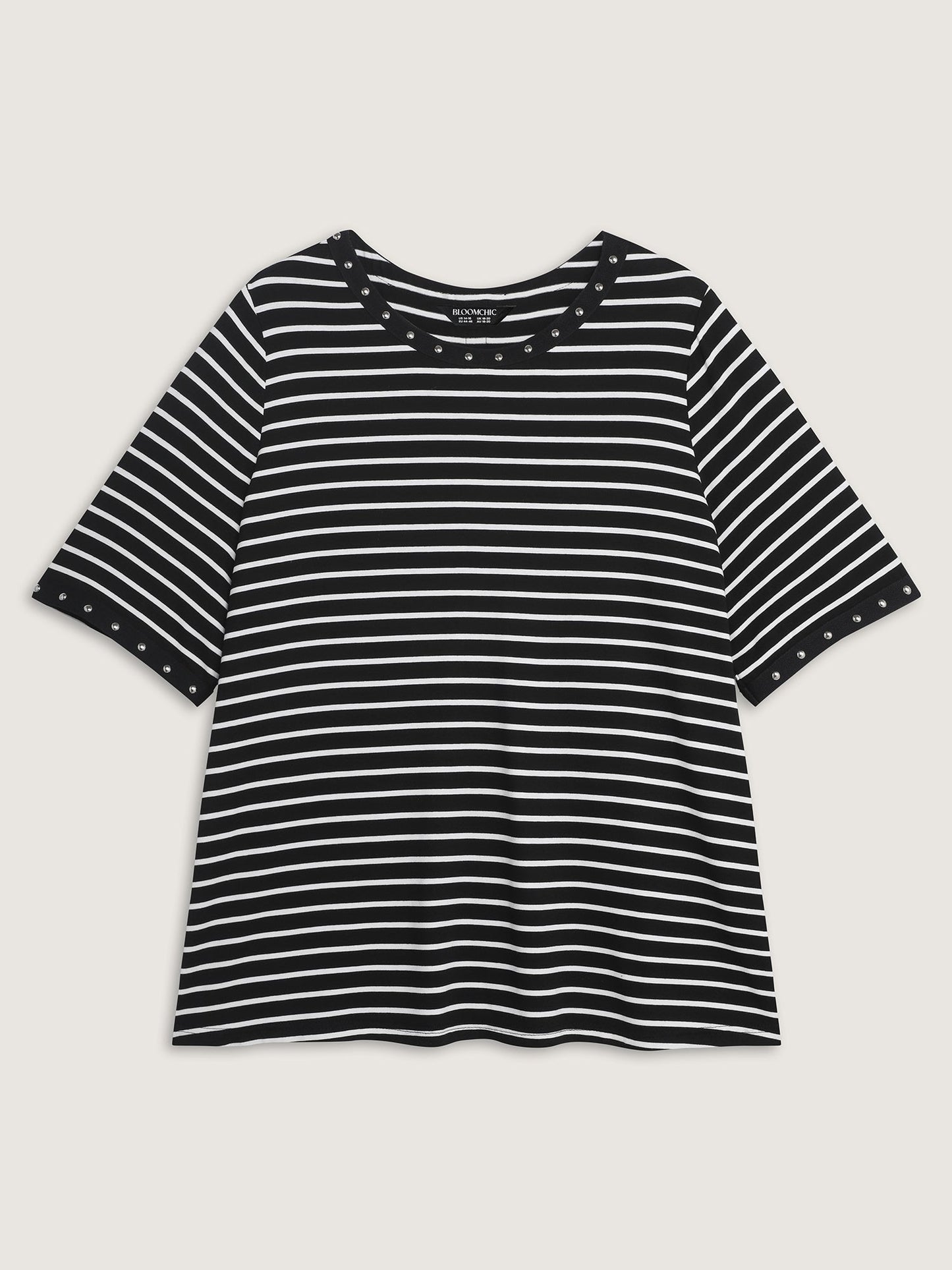 Stripe Rivets Contrast Edge T-Shirt