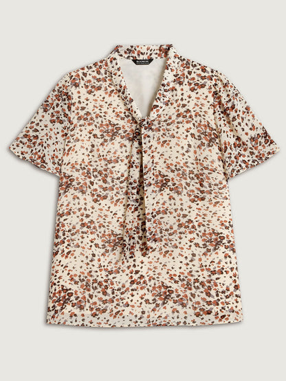 Leopard Print Ribbon Collar Blouse