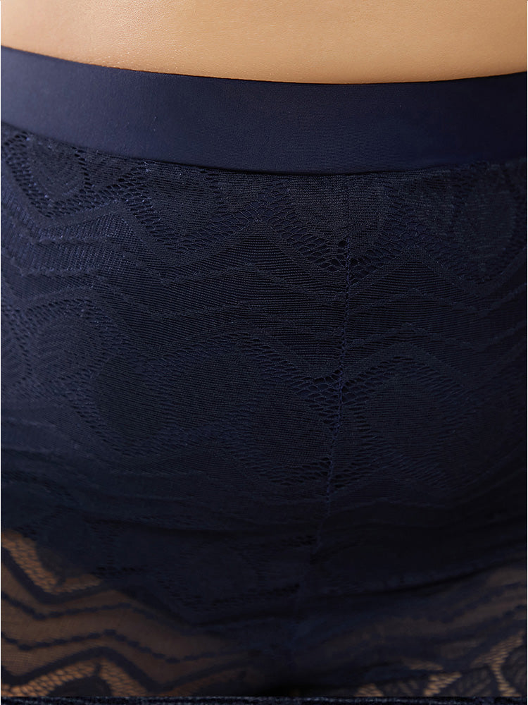 Leaf Print Contrast Lace Very Stretchy Swim Shorts