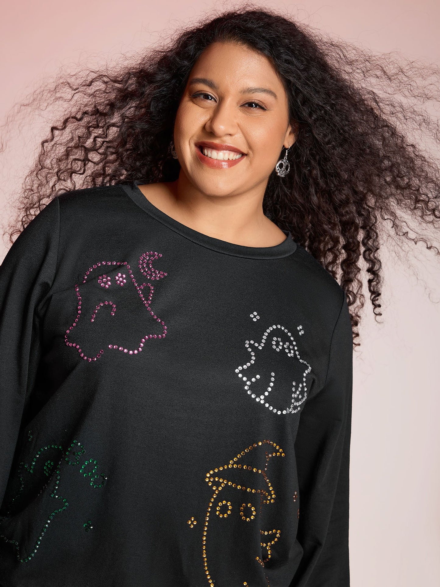 Happy Ghost Sequin Embroidery Sweatshirt