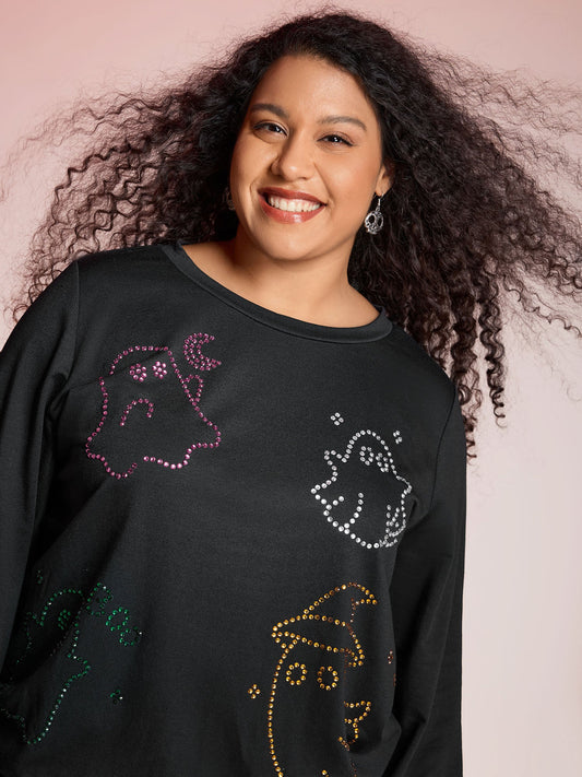 Happy Ghost Sequin Embroidery Sweatshirt